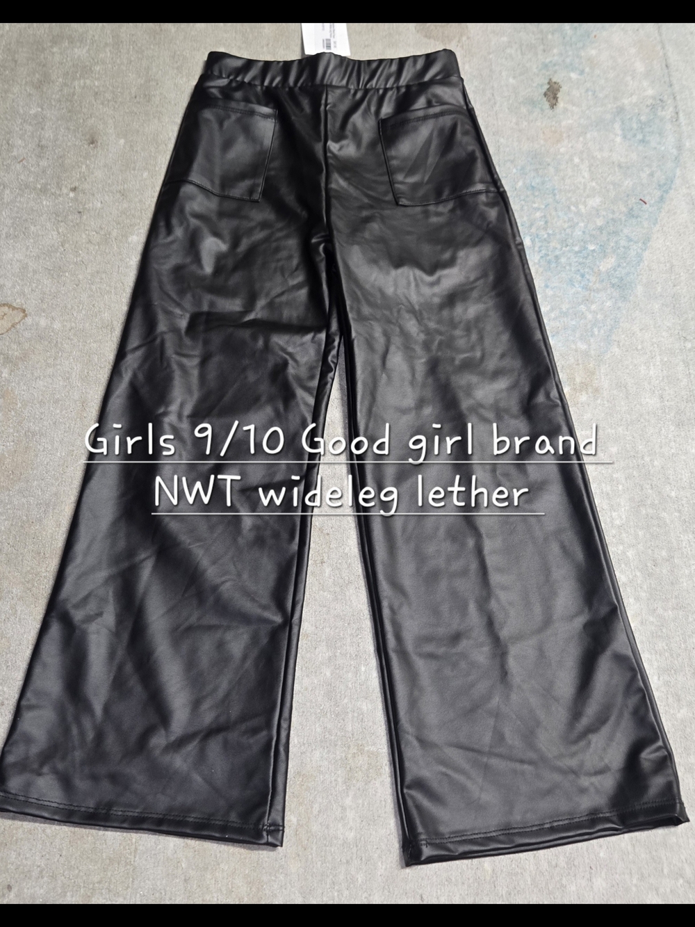 Girls Wide-Leg Faux Leather Pants in Black